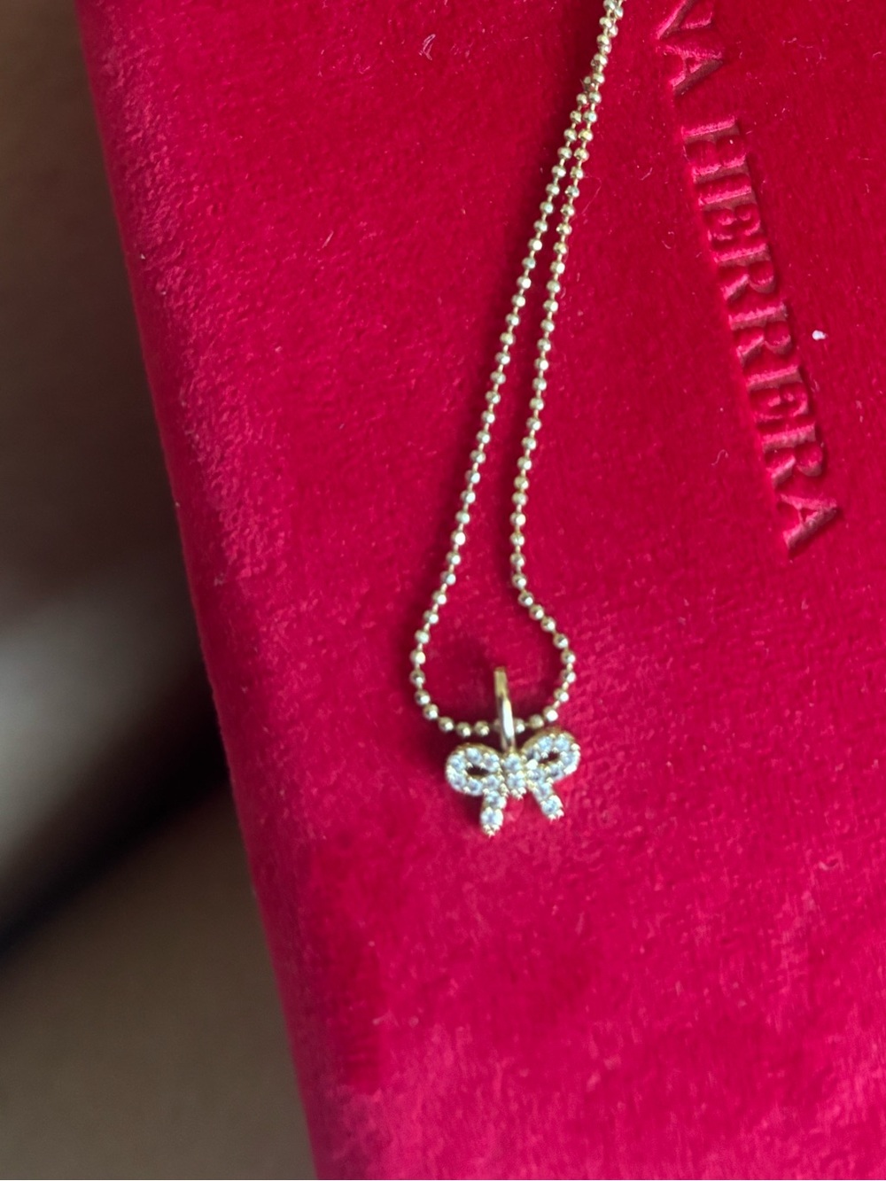 Gold Bow Pendant Necklace with Crystal Accents - Unbranded